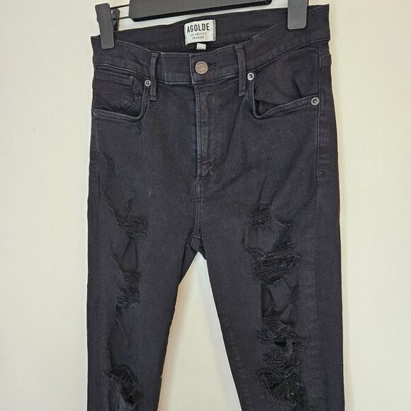 Agolde Sophie Distressed High Rise Skinny Jeans In Moonstruck Black 28 - Picture 9 of 15